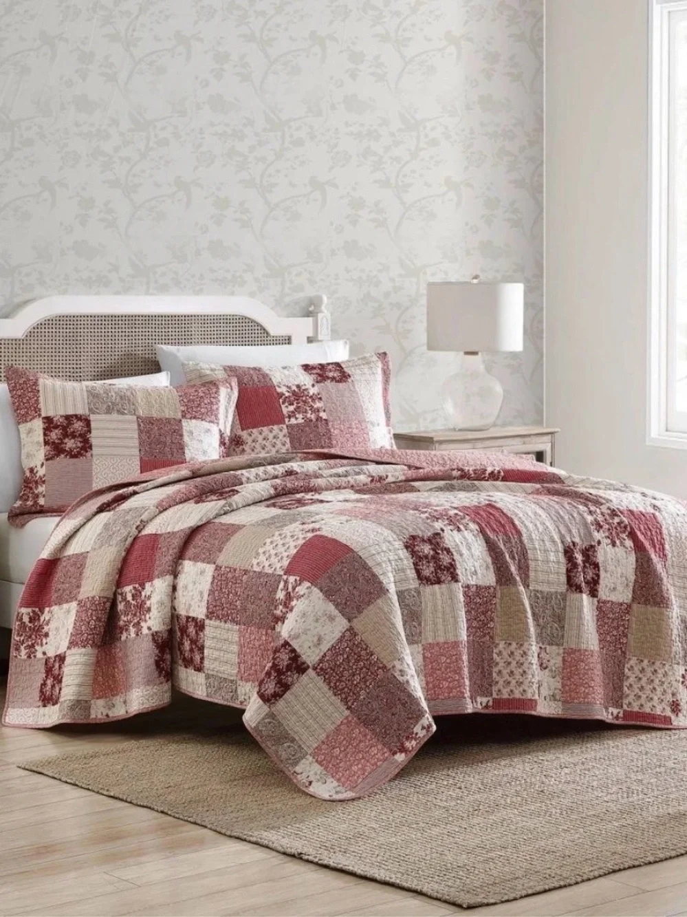 Laura Ashley King Celina Patchwork Quilt Bedding Red Floral ~ Vintage Inspired
